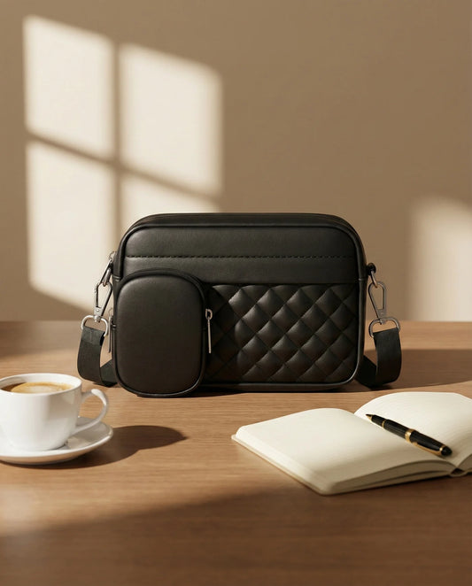 QUILTED CROSSBODY BAG WITH COIN POCKET CAR9 BLACK