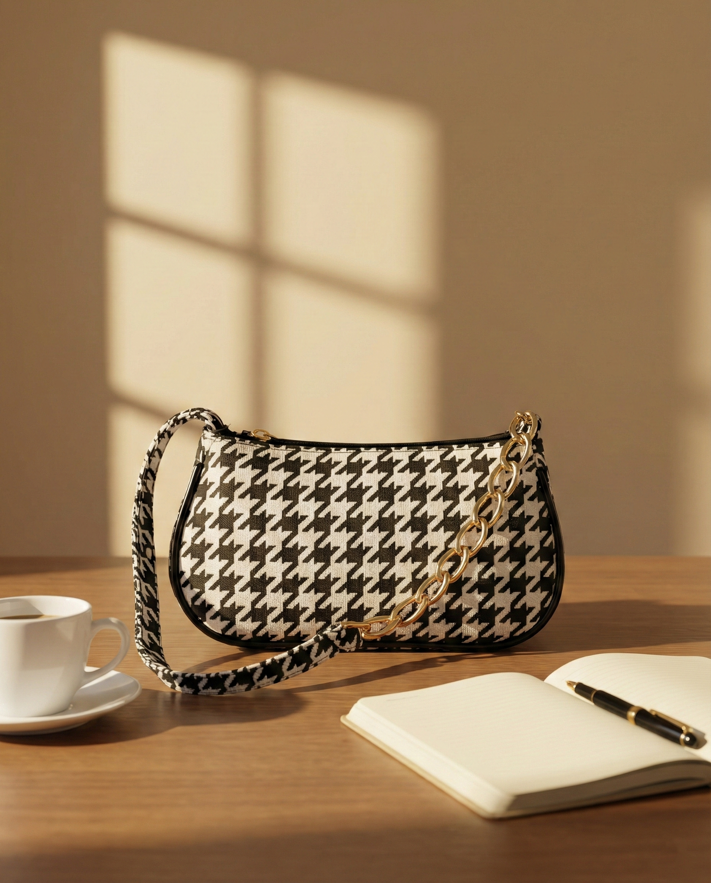 CHIC BOLD ELEGANCE HOUNDSTOOTH CROSSBODY BAG